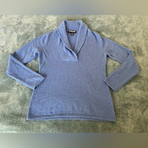 Kirkland Signature Women's 100% Cashmere Sweater Shawl Collar Blue Size L  Soft